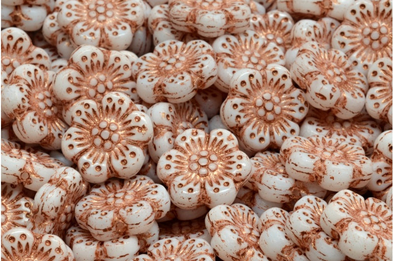 Boho Flower Beads, White 43805 (02010-43805), Glass, Czech Republic