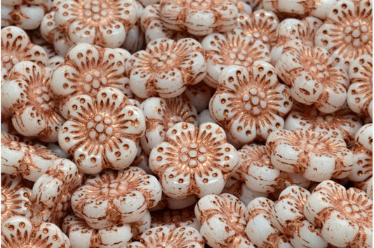 Boho Flower Beads, White 43805 (02010-43805), Glass, Czech Republic