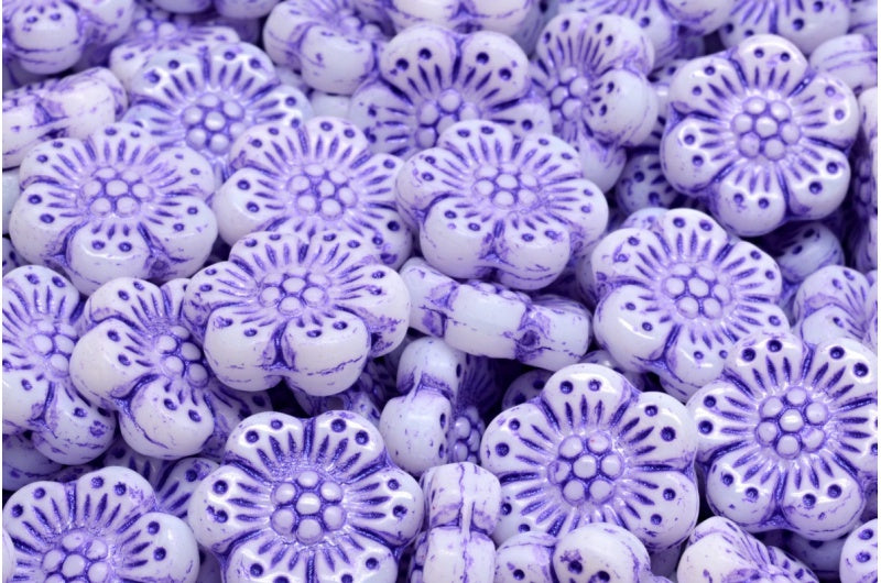 Boho Flower Beads, White 43810 (02010-43810), Glass, Czech Republic