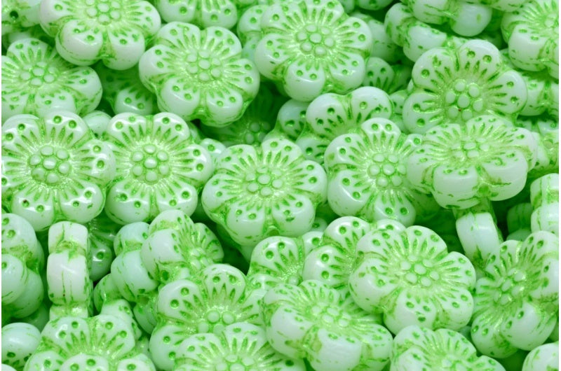 Boho Flower Beads, White 43813 (02010-43813), Glass, Czech Republic