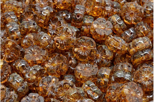 Table Cut Hawaii Flower Beads, Crystal Travertin (00030-86800), Glass, Czech Republic