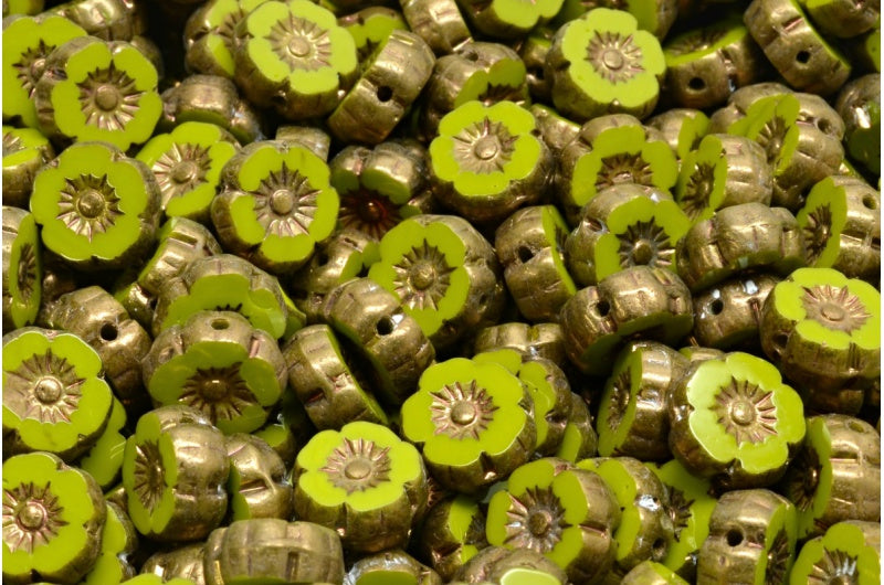 Table Cut Hawaii Flower Beads, R5342 Bronze (R5342-14415), Glass, Czech Republic
