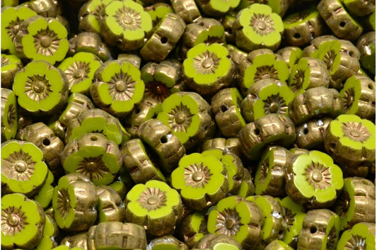 Table Cut Hawaii Flower Beads, R5342 Bronze (R5342-14415), Glass, Czech Republic