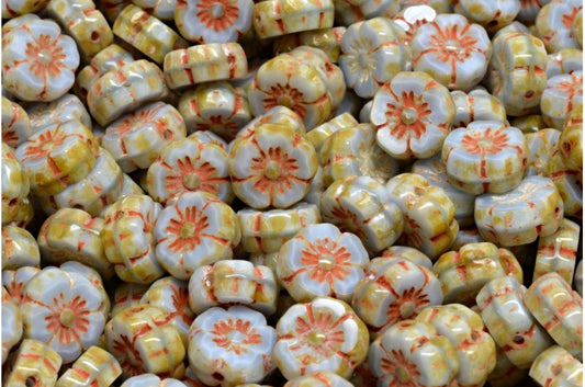 Table Cut Hawaii Flower Beads, 34000 Travertin (34000-86800), Glass, Czech Republic