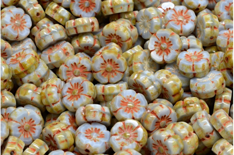 OUTLET 10 grams Table Cut Hawaii Flower Beads, 8 x 8 mm, 34000 Travertin (34000-86800), Glass, Czech Republic