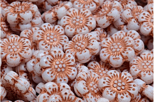 ボヘミアンフラワービーズ、白銅線入り（02010-54307）、ガラス、チェコ共和国