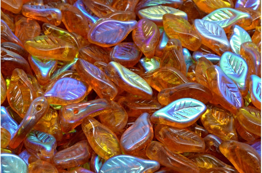 Bay Leaf Beads, Transparent Brown Ab (10090-28701), Glass, Czech Republic