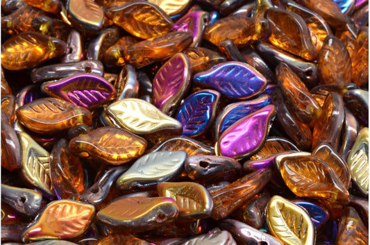 OUTLET 10 grams Bay Leaf Beads, 6 x 12 mm, Transparent Brown Sliperit (10090-29501), Glass, Czech Republic