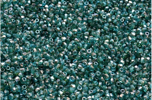 Faceted Round Fire Polished Beads, Transparent Aqua 22501 (60020-22501), Glass, Czech Republic