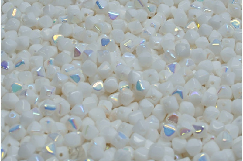 Bicone Beads, White Ab (02010-28701), Glass, Czech Republic