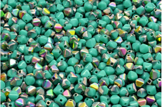 10克双锥形珠，4 x 4毫米，绿松石色水晶玻璃珠，中等涂层（63130-28101），玻璃，捷克共和国