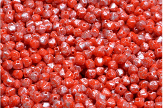 Bicone Beads, Red Silver Splash (93400-94400), Glass, Czech Republic