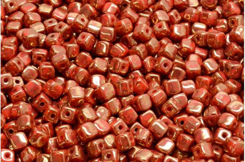 Cube Beads, Red Terracotta Violet (93400-15496), Glass, Czech Republic