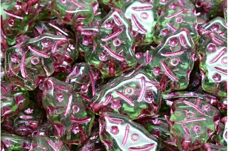 圣诞树珠子，透明绿色粉红色内衬 (50500-54321)，玻璃，捷克共和国