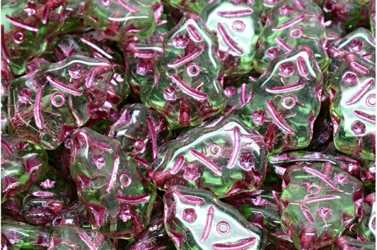 圣诞树珠子，透明绿色粉红色内衬 (50500-54321)，玻璃，捷克共和国