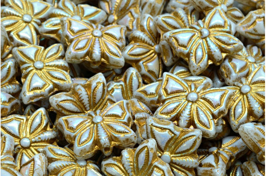 Butterfly Beads, White Ab Full (2X Side) Gold Lined (02010-28703-54302), Glass, Czech Republic