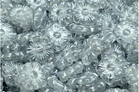 Square Flower Beads, Crystal Silver Lined (00030-54201), Glass, Czech Republic