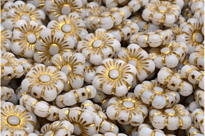 Square Flower Beads, White Gold Lined (02010-54302), Glass, Czech Republic