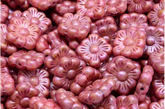 スクエアフラワービーズ、ホワイトローズラスタースポット（02010-65327）、ガラス、チェコ共和国