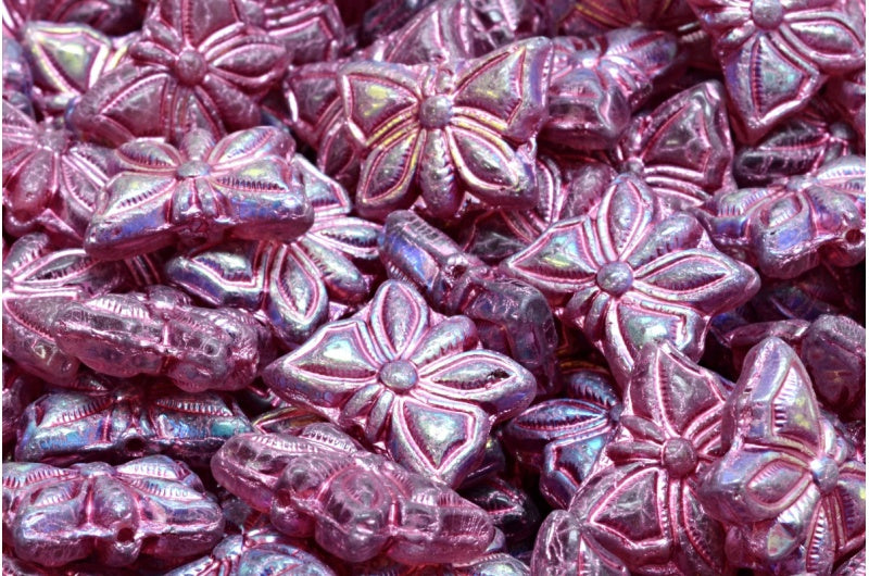 OUTLET 10 克蝴蝶珠，15 x 12 毫米，透明浅紫水晶 Ab 粉色内衬 (20040-28701-54321)，玻璃，捷克共和国