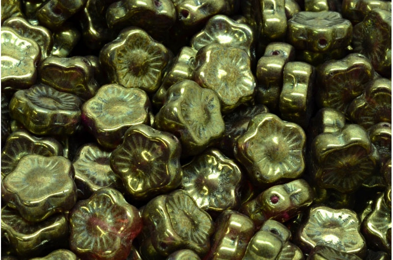 Sunset Flower Beads, R0239 Luster Red Full Coated (R0239-14495), Glass, Czech Republic