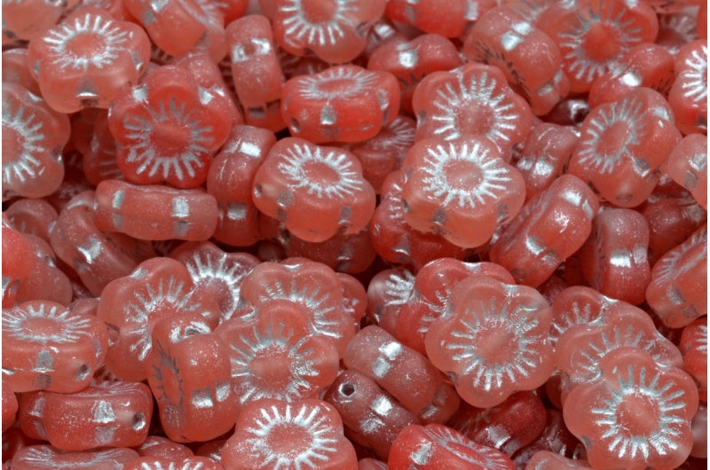 OUTLET 10 grams Sunset Flower Beads, 10 x 10 mm, R0932 Matte Silver Lined (R0932-84100-54301), Glass, Czech Republic