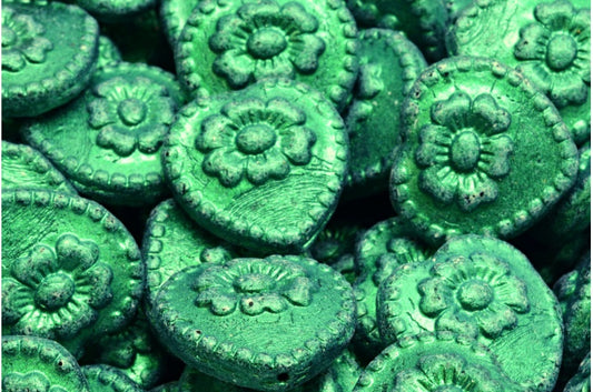 奥特莱斯 10克玫瑰心形珠子，17 x 17毫米，黑鸢尾绿 (23980-79203)，玻璃，捷克共和国