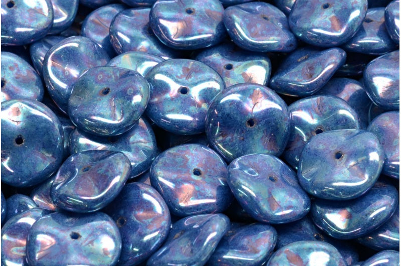 OUTLET 10 grams Ripple Beads, 12 x 12 mm, Opaque Blue Nebula (33100-15001), Glass, Czech Republic