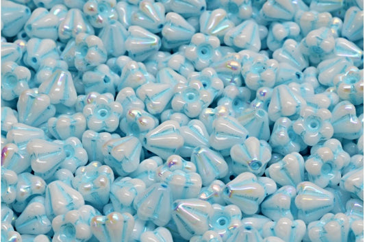 钟花珠，白色 Ab 浅蓝色内衬 (02010-28701-54308)，玻璃，捷克共和国