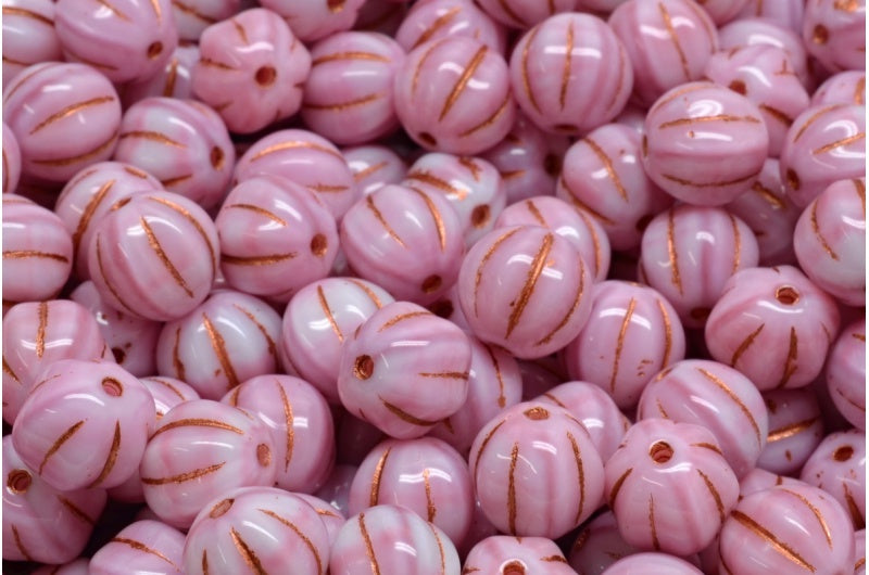 メロンビーズ、ピンク銅線入り（07724-54319）、ガラス、チェコ共和国