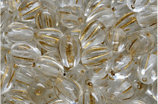 Drop Melon Beads, Crystal Gold Lined (00030-54302), Glass, Czech Republic