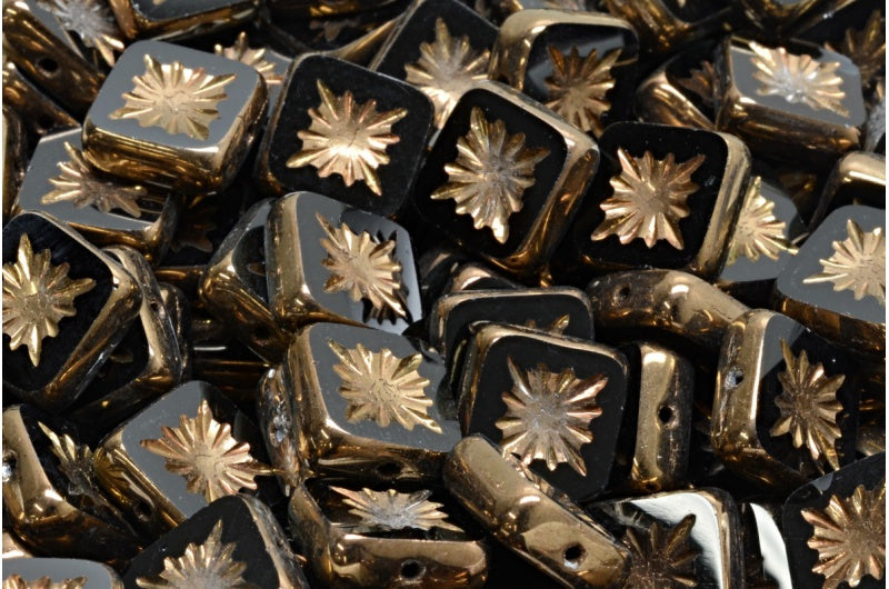 OUTLET 10 grams Table Cut Square Kiwi Beads, 10 x 10 mm, Black Bronze (23980-14415), Glass, Czech Republic