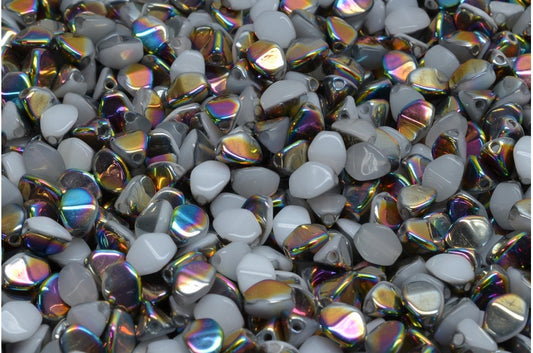 捏珠，白色水晶 Vitrail 中等涂层 (02010-28101)，玻璃，捷克共和国