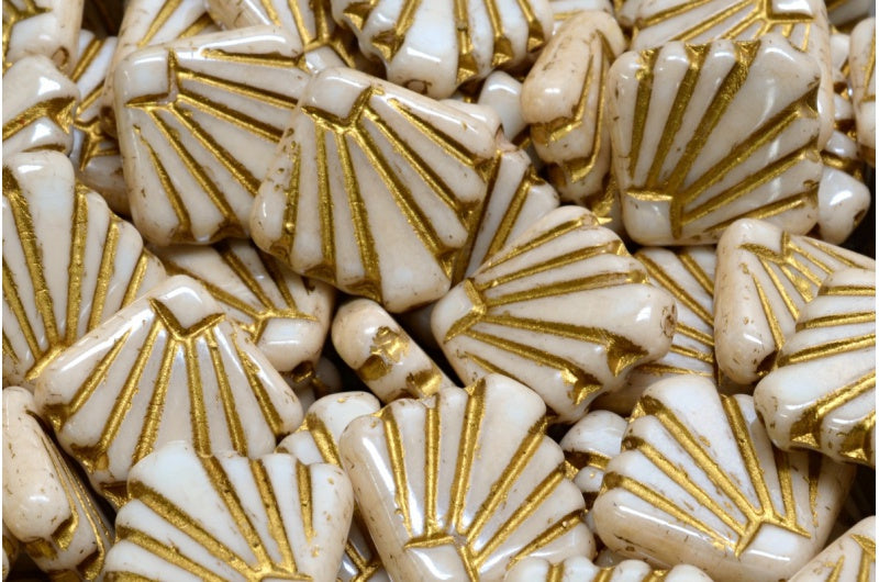 Diafan-Perlen, weiß glänzend, braun, voll beschichtet, mit Gold gefüttert (02010-14413-54302), Glas, Tschechische Republik