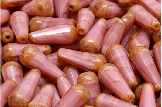 OUTLET 10 grams Faceted Fire Polished Teardrop Beads, 20 x 9 mm, Opaque Pink Travertin (76017-86800), Glass, Czech Republic