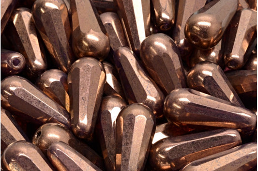 ファセット加工のファイアポリッシュ仕上げのティアドロップビーズ、オパールピンクブロンズ（71010-14415）、ガラス、チェコ共和国