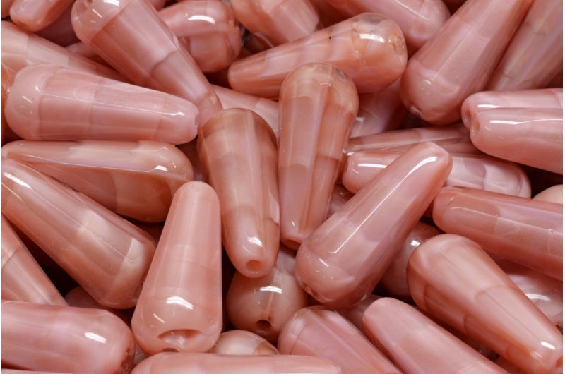 Faceted Fire polished Teardrop Beads, Opaque Pink (76017), Glass, Czech Republic