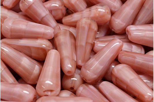 アウトレット 10グラム ファセットファセットファイヤーポリッシュティアドロップビーズ、20 x 9 mm、不透明ピンク（76017）、ガラス、チェコ共和国