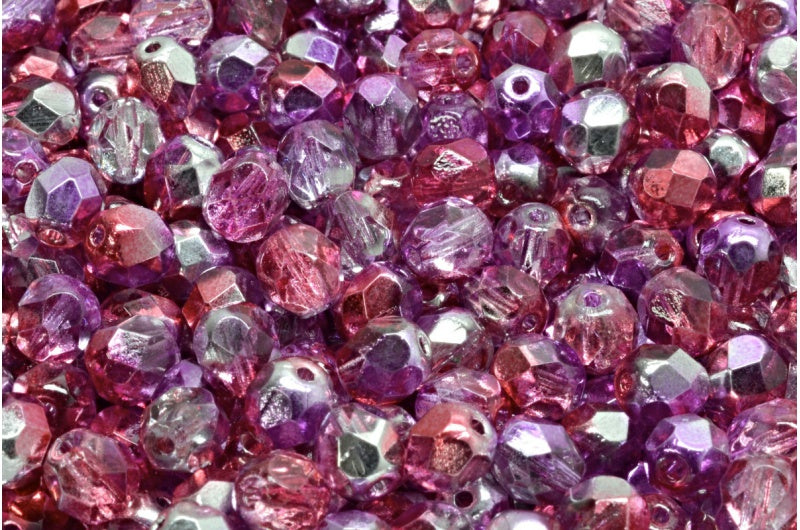 Fire Polished Faceted Beads Round, Crystal Glossy Red Purple (00030-48220), Bohemia Crystal Glass, Czech Republic