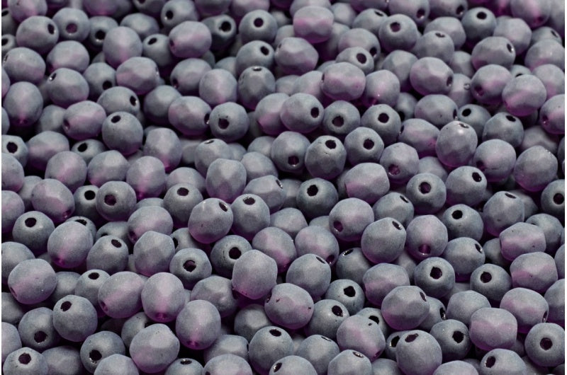 ファセット加工ビーズ ラウンド、透明ライトアメジストマット（20500-84100）、ボヘミアクリスタルガラス、チェコ共和国