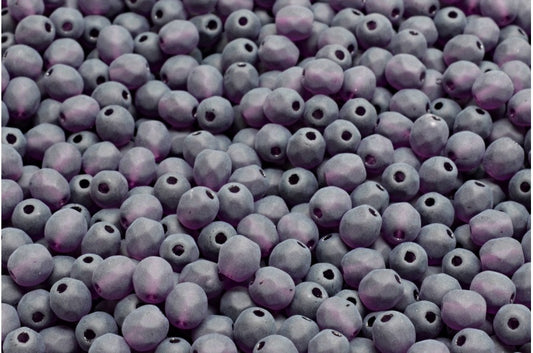 ファセット加工ビーズ ラウンド、透明ライトアメジストマット（20500-84100）、ボヘミアクリスタルガラス、チェコ共和国