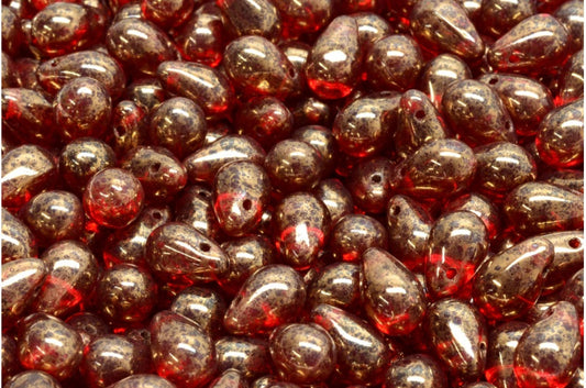 Drop Beads, Ruby Red Terracotta Violet (90080-15496), Glass, Czech Republic