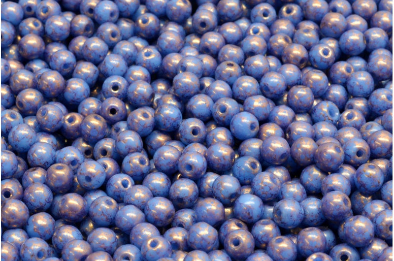 Round Druck Beads, Opaque Blue Terracotta Violet (33100-15496), Glass, Czech Republic