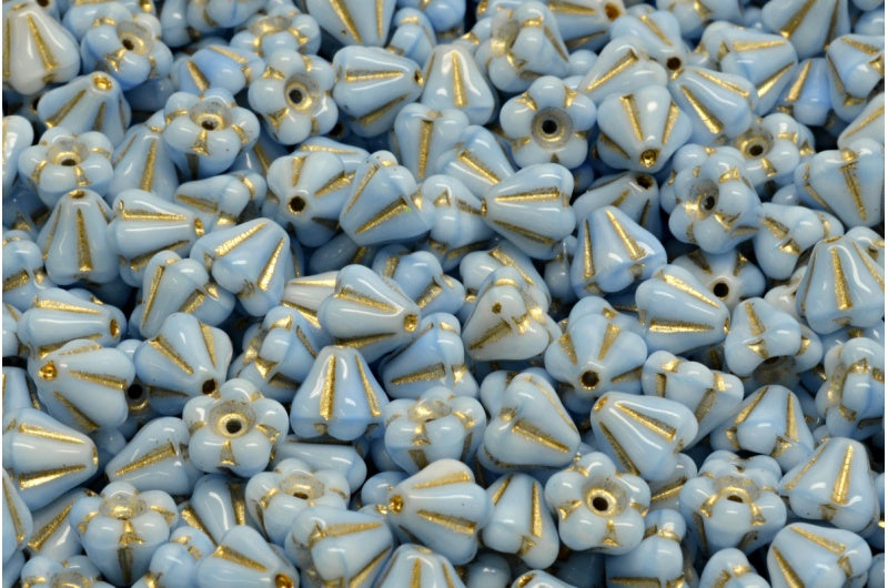 ベルフラワービーズ、ライトスカイブルー、ゴールドライン（07314-54302）、ガラス、チェコ共和国