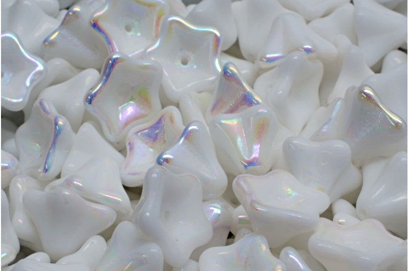 Petunia Flower Beads, White Ab (02010-28701), Glass, Czech Republic