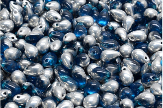 Drop Beads, Transparent Aqua Crystal Silver Half Coating (60080-27001), Glass, Czech Republic
