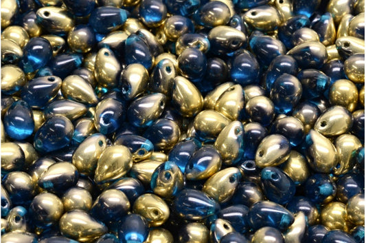 Drop Beads, Transparent Aqua Gold (60080-26441), Glass, Czech Republic