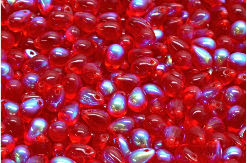 Drop Beads, Ruby Red Ab (90080-28701), Glass, Czech Republic