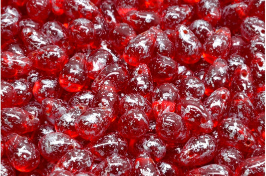 Drop Beads, Ruby Red Silver Splash (90080-94400), Glass, Czech Republic