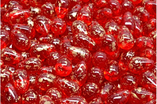 Drop Beads, Ruby Red Gold Splash (90080-94401), Glass, Czech Republic